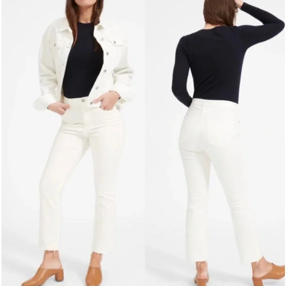 Everlane Denim - Everlane Women's High Rise Kick Crop Jeans Raw Hem Denim White Size 25R